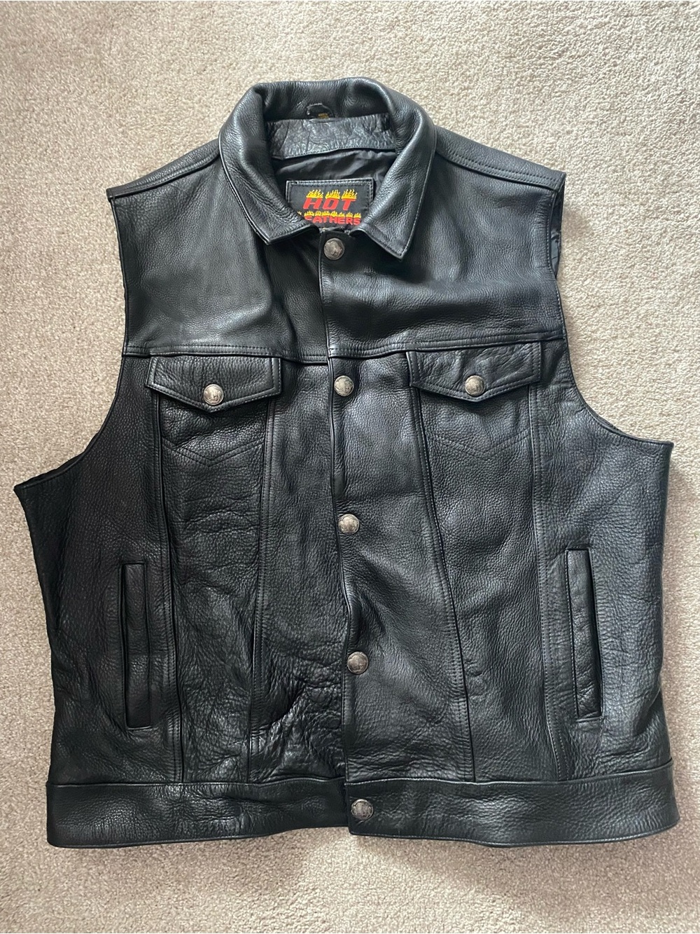 Vintage Hot Leathers Buffalo Nickel Snaps Genuine Leather Biker Vest men’s 5XL